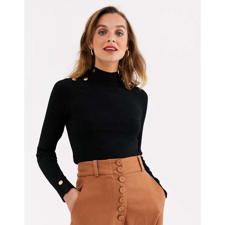 Black Turtle Neck with Button Sleeves