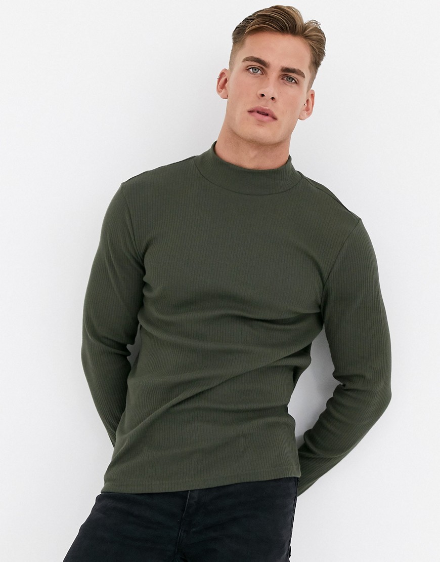 River Island turtleneck long sleeve t-shirt in khaki-Green
