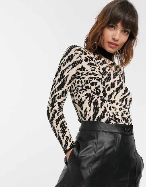River Island Turtleneck Sweater In Animal Print Asos