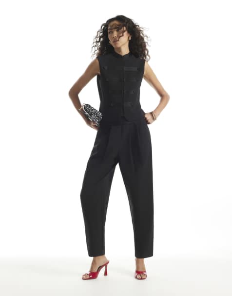 River Island Tux detail barrel leg trousers in black - view 1