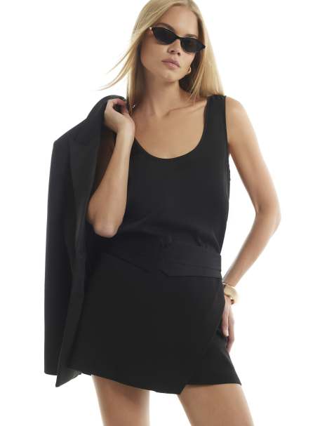 River Island Tux detail wrap front skort in black - view 1