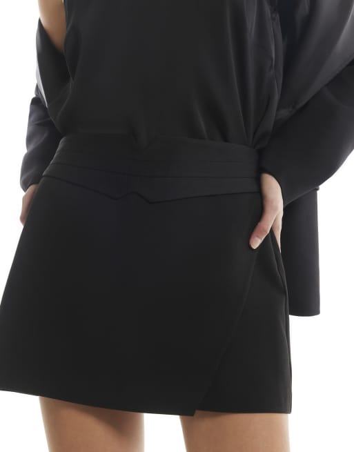 River Island Tux detail wrap front skort in black, 2 of 4