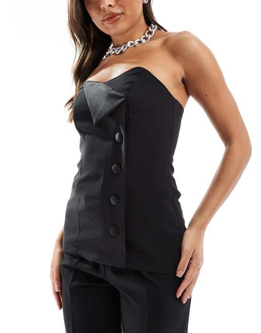 River Island tux style bandeau top in black