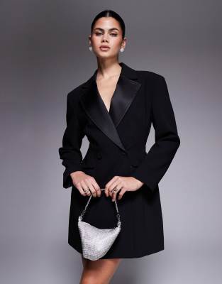 River Island Tux Style Cinch Waist Blazer Dress In Black