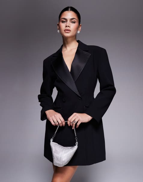 River Island tux style cinch waist blazer dress in black 