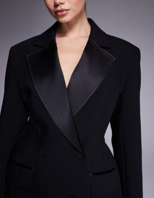River Island Tux Style Cinch Waist Blazer Dress In Black