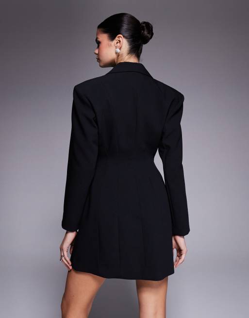 River Island tux style cinch waist blazer dress in black , 3 of 4