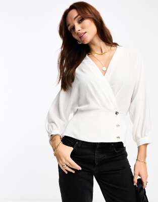 tux style wrap blouse in white