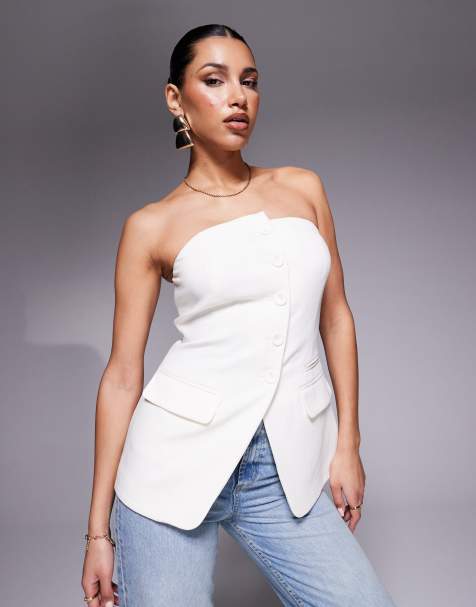 River Island tux tailored bandeau top in cream - view 1
