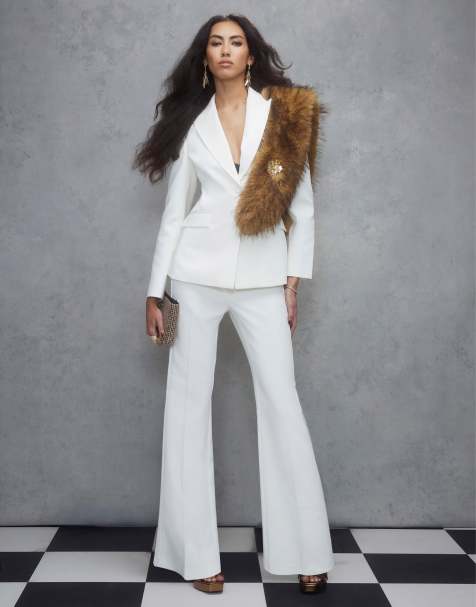 River Island Tuxedo straight trousers in cream