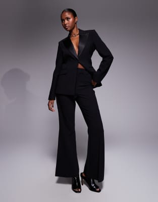 River Island Tuxedo Style Straight Leg Pants In Black