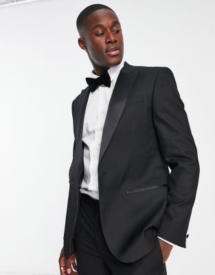 River Island tuxedo suit jacket in black