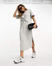 ASOS DESIGN t-shirt midi dress with split hem and graphic in washed grey