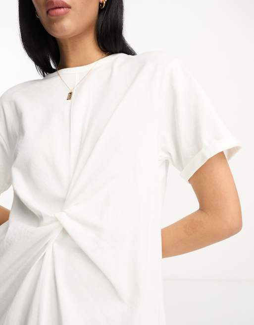 River Island twist front midi t shirt dress in white ASOS