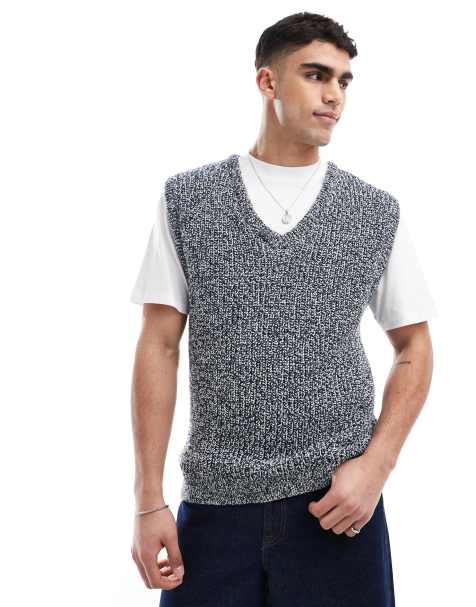 River Island twist knit sweater vest in navy - view 1