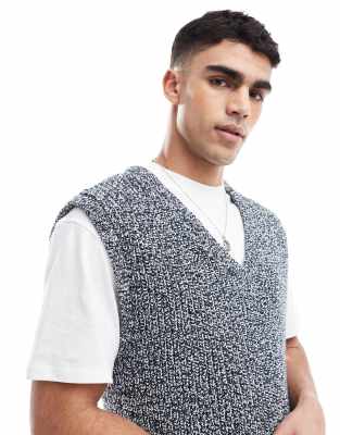 River Island Twist Knit Sweater Vest In Navy