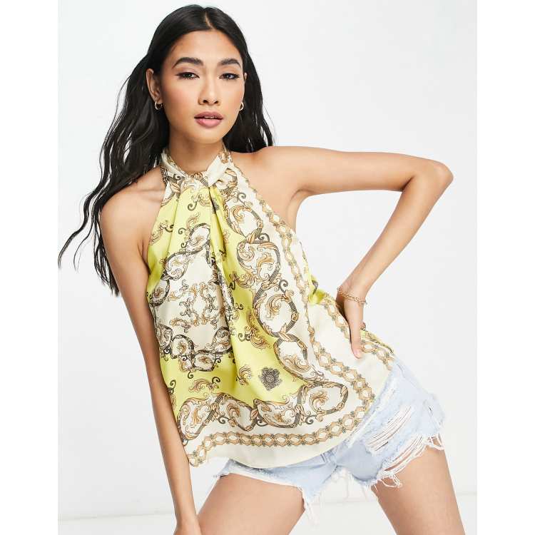 River Island twist neck blouse in yellow ASOS