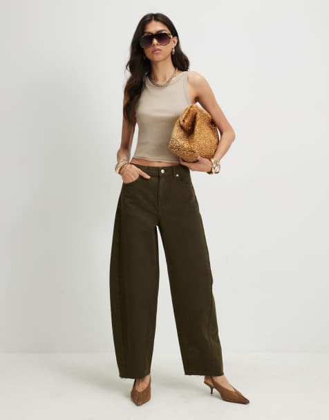 River Island Twist seam barrel leg jeans in khaki - view 1