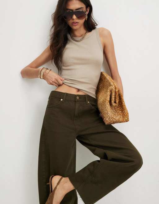 River Island Twist seam barrel leg jeans in khaki , 3 of 4