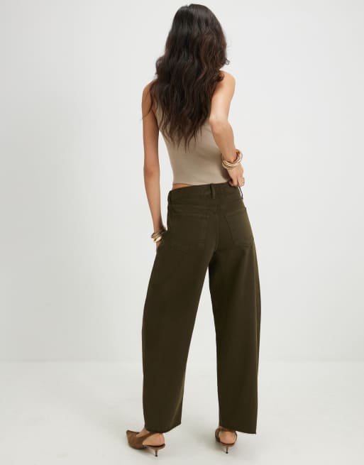 River Island Twist seam barrel leg jeans in khaki , 4 of 4