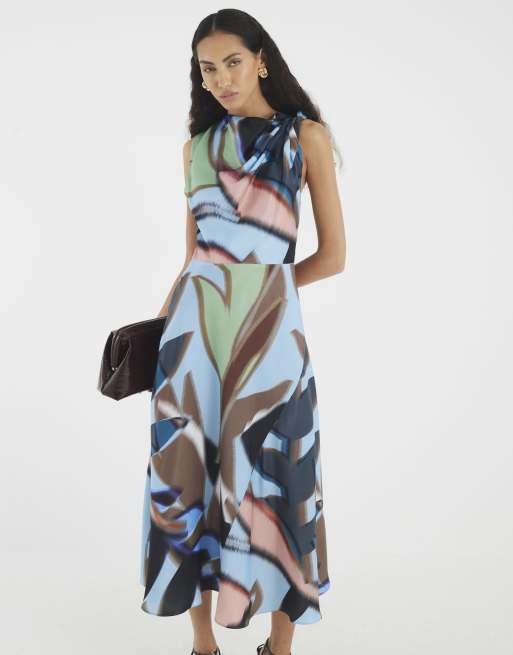 River Island Twist shoulder midi dress in blue