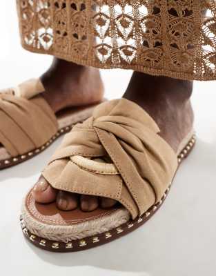 River Island Twisted Flat Sandals In Neutral