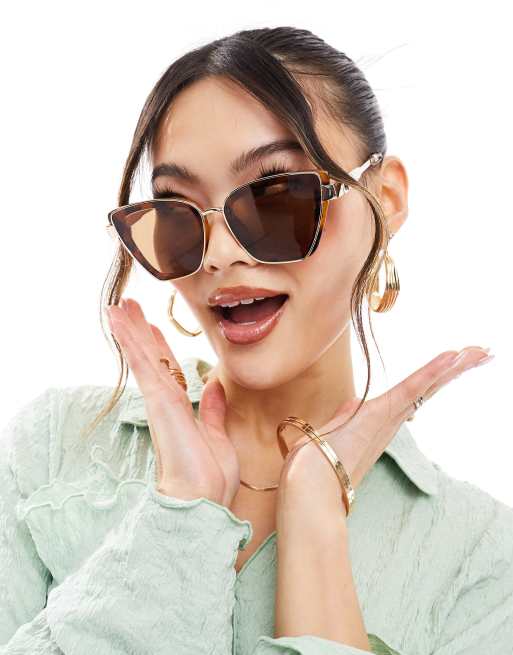 River Island – Übergroße Cat-Eye-Sonnenbrille in Schildpattoptik