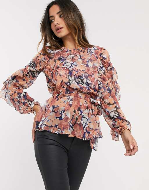 River Island - Udsmykket bluse i blomsterprint