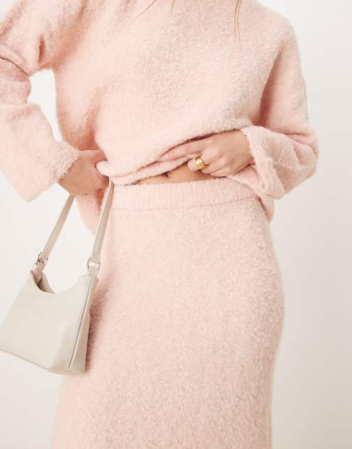 River Island ultra fluffy knitted maxi skirt in light pink - part of a set