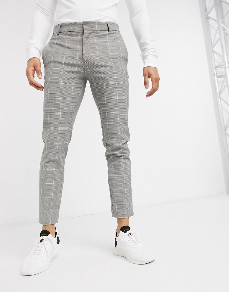 River Island ultra skinny fit checked trousers in grey