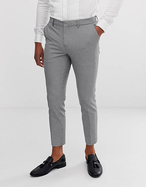 River Island ultra skinny fit cropped smart trouser in black and white ...