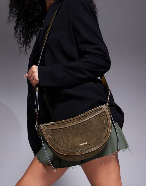 River Island – Umhängetasche in Khaki mit u-förmigem Design