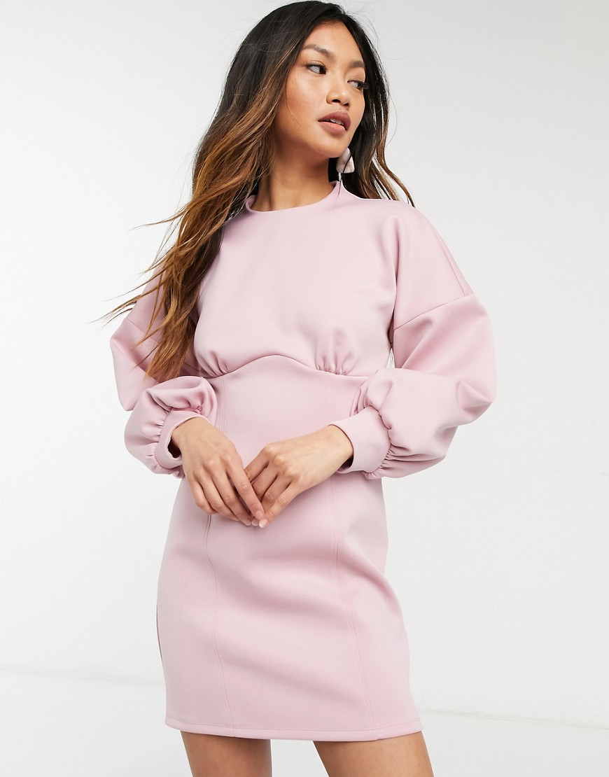 River Island under seam balloon sleeved body-conscious mini dress in pink