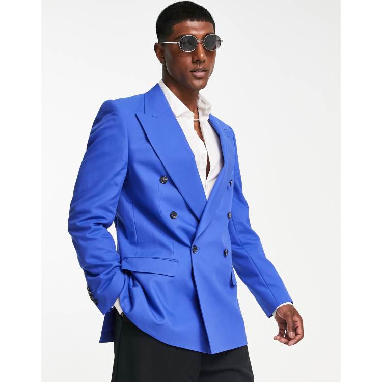 Royal blue best sale double breasted blazer