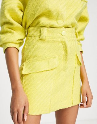 River Island utility boucle mini skirt co-ord in yellow