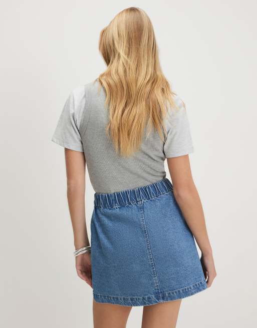 River Island Utility denim mini skirt in medium blue, 4 of 4