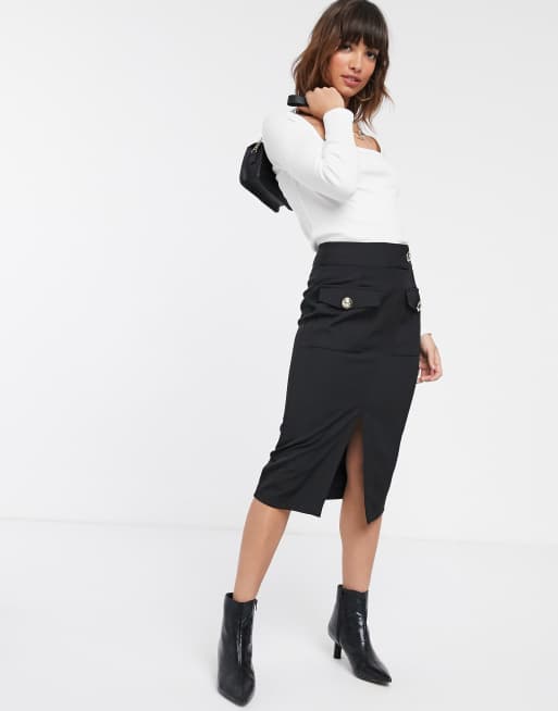 River Island utility midi pencil skirt in black | ASOS