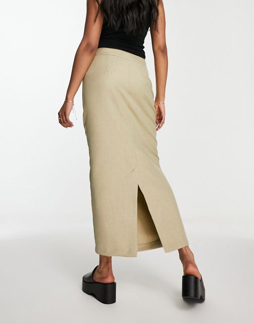 Twill A-Line Long Khaki Skirt - FINAL SALE