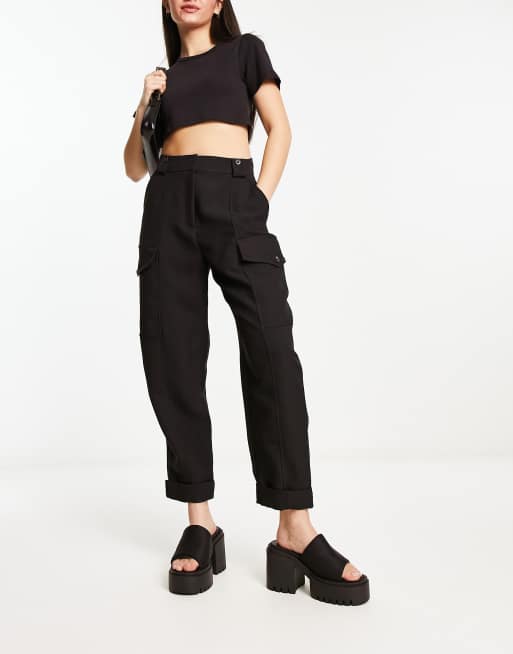 River Island utility peg trouser in black | ASOS