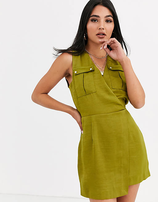 River Island utility playsuit in green | ASOS