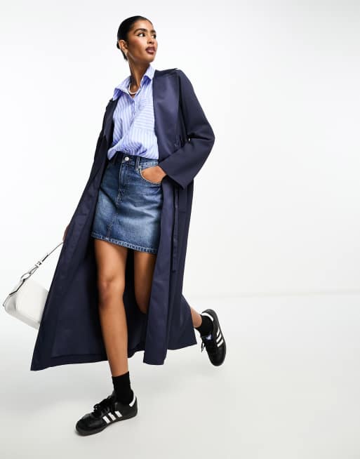 River Island utility Satin Contrast Duster trech coat in Navy