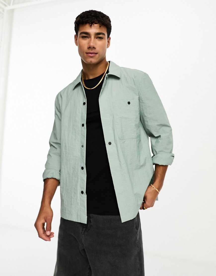 River Island Utility Shacket In Sage-green
