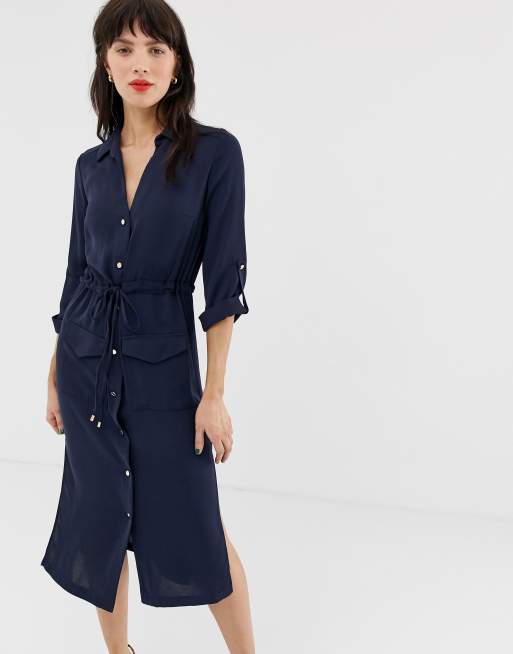 River Island utility shirt dress in navy | ASOS