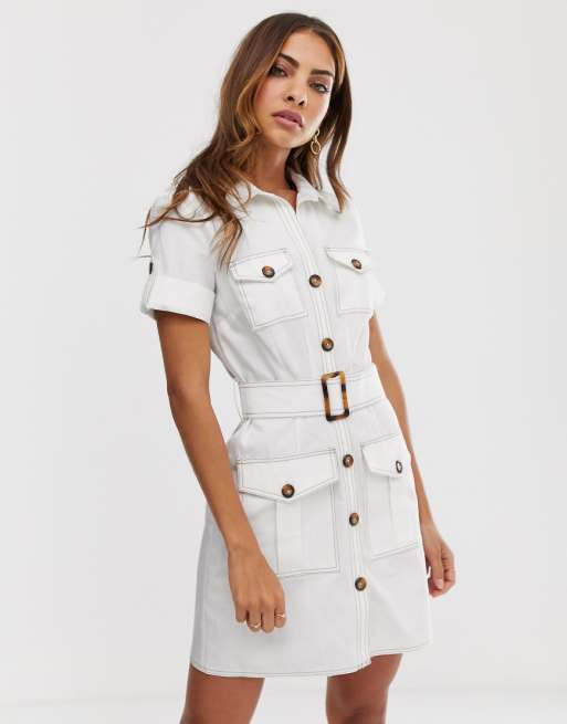River Island utility shirt dress with belt in white ASOS River Island utility shirt dress with belt in white ASOS