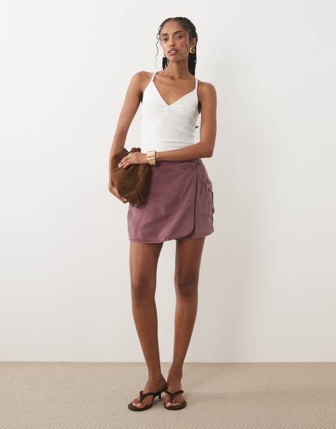 River Island utility wrap mini skort with in dark pink