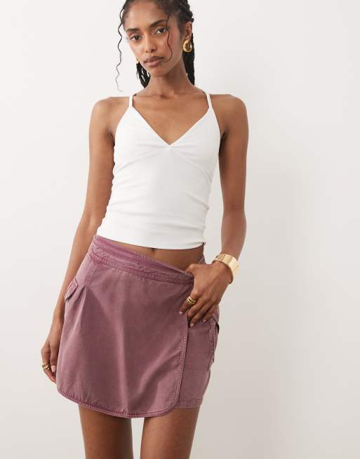 River Island utility wrap mini skort with in dark pink, 5 of 5