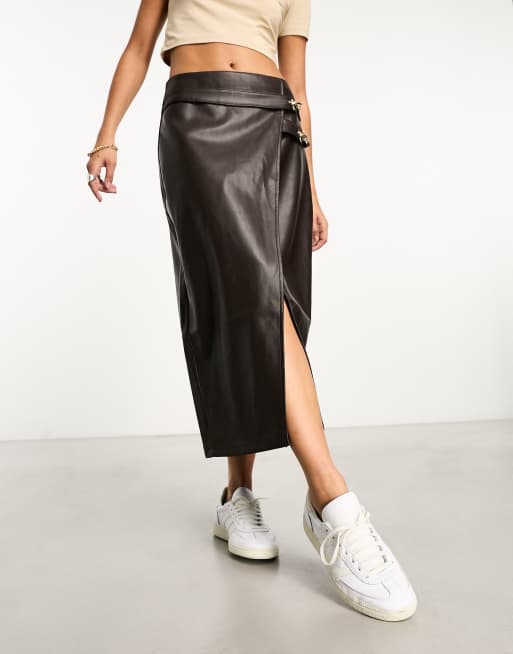 River Island utility wrap skirt in brown | ASOS