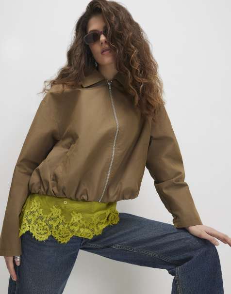 River Island Utiltiy zip through harrington jacket in khaki - view 1