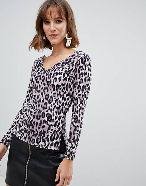 River Island v front and back top in leopard | ASOS