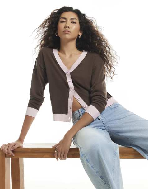 River Island V neck cardigan in brown  - view 1